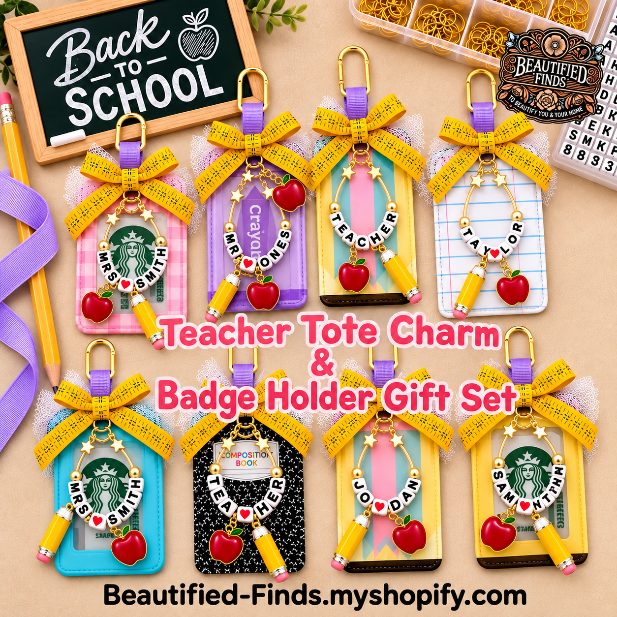 ✏️📚Teacher Tote Charm & Badge Holder Gift Set 📚✏️
